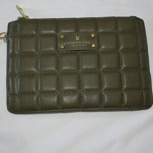 London Fog Olive Green Quilted Wristlet Wallet Bag